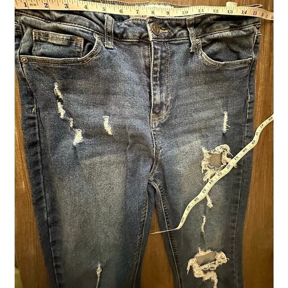 Indigo Rein Jeans Womens sz 15 Blue High-Rise Flare Denim Distressed - Picture 8 of 8